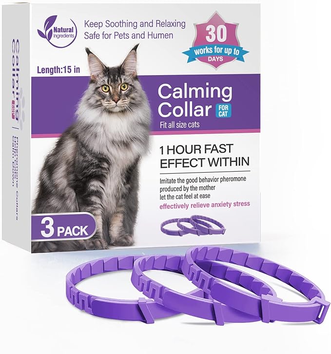 3 Pack Calming Collar Efficient Relieve Reduce Anxiety Stress Pheromones Calm Relaxing Comfortable Breakaway Collars Adjustable for Small, Medium Large Cat, Kittens