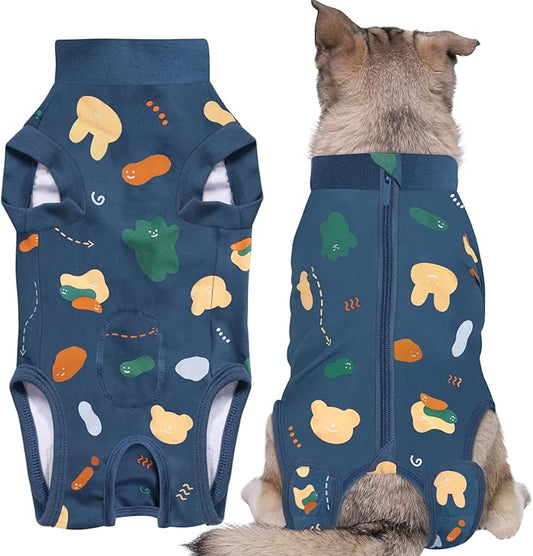 Recovery Suit for Dogs, Dog Surgery Recovery Suit with Zipper Closure Post Spay, Neuter, Abdominal Surgical Suit for Male Female Dogs Can Pee, Prevent Licking Dog Onesies, Blue Bear, XL