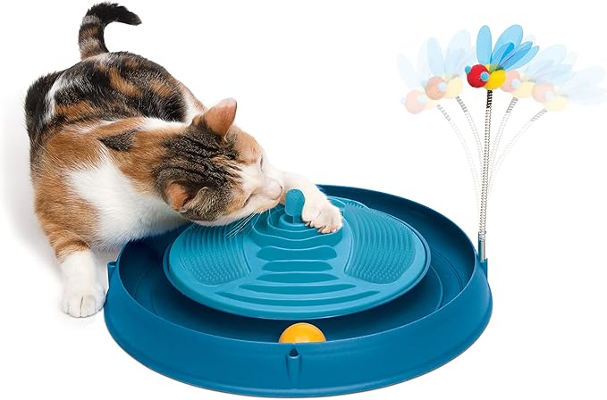 Catit Play Circuit Ball Cat Toy with Scratch Pad, Catnip Toy, Blue, 43001