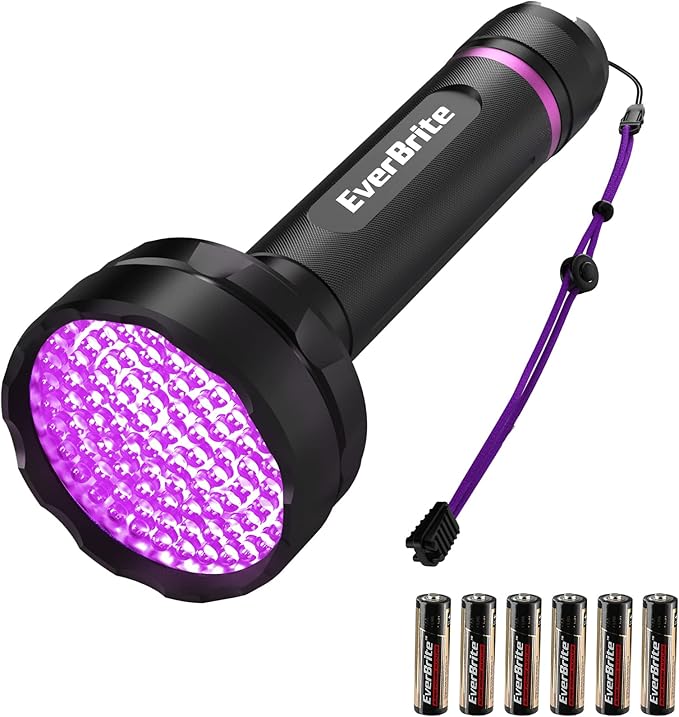 EverBrite UV Flashlight, 100 LED Blacklight Flashlights, 395nm Black Light Flashlight for Pet Urine Detection, Carpet, Scorpions and Bed Bug, Batteries Included