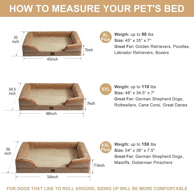 WNPETHOME Waterproof Dog Beds for Jumber Dogs, Orthopedic XXLarge Dog Bed with Sides, Big Dog Couch Bed with Washable Removable Cover, Pet Bed Sofa with Non-Slip Foam for Sleeping