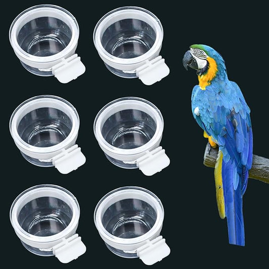 6 Pcs Small Bird Plastic Food Cup, Parrot Feeders Water Cage Bowls Convenient Hanging Food Feeder Box for Bird Parrot Cockatiel Small Animal