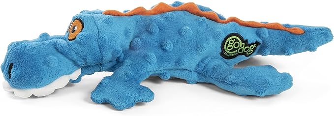 goDog Gators With Chew Guard Technology Tough Plush Dog Toy, Blue, Large (774019)