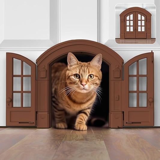 Purrfect Portal French Cat Door - Stylish No-Flap Cat Door Interior Door for Average-Sized Cats Up to 20 lbs, Easy DIY Setup, Secured Installation in Minutes, No Training Needed, 7.13 x 8.32”