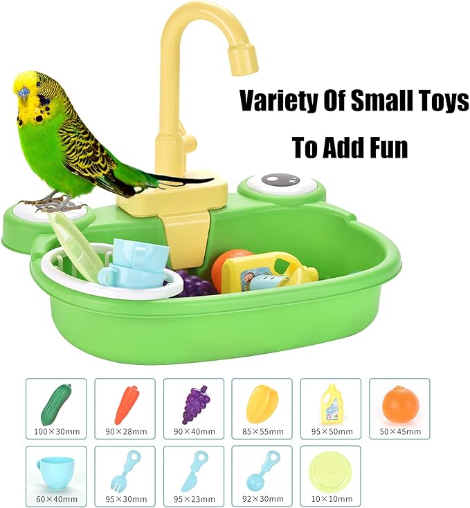 PINVNBY Parrot Bath Tub Bird Automatic Bathtub with Faucet Multifunctional Parakeet Shower Box Bird Bathroom Toys for Small Medium Birds