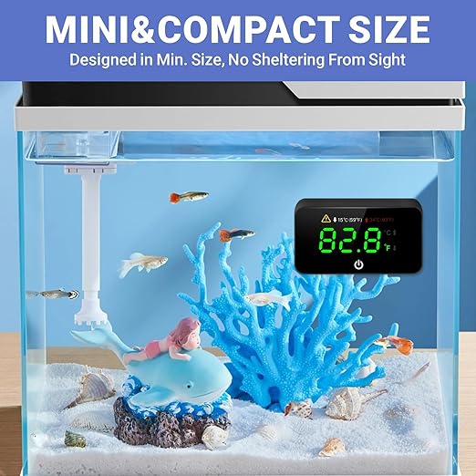 Digital Aquarium Thermometer, Stick-on Fish Tank Thermometer with LED Display, Wireless Aquarium Temperature Measurement with Battery-change Tool and Extra Sticker.(Black*2)