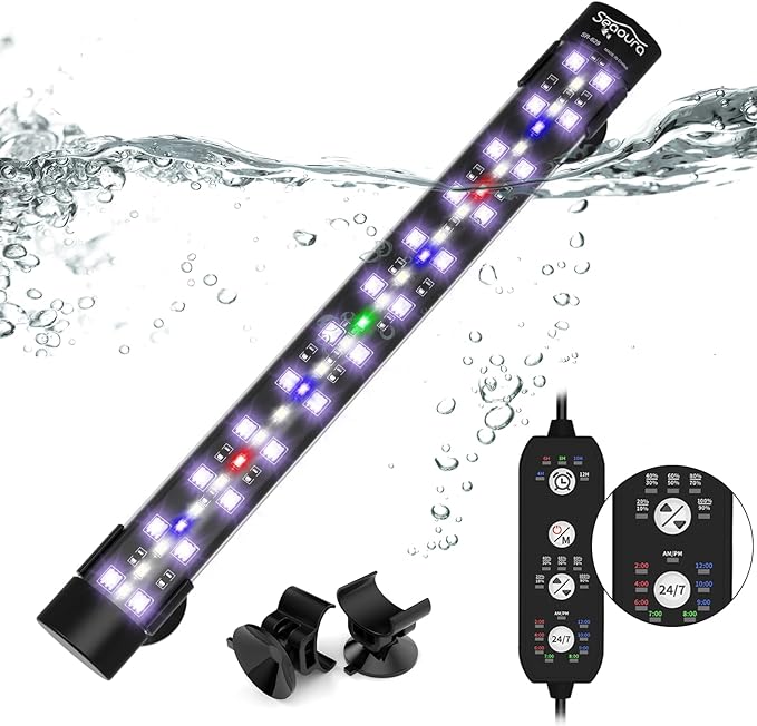 Submersible Aquarium Light for Fish Tank, 24/7 Cycle Fish Tank Light with Timer, Full Spectrum+7 Single Colors, Auto On/Off, Adjustable Brightness (11 Inch for 12-23inch Tank)