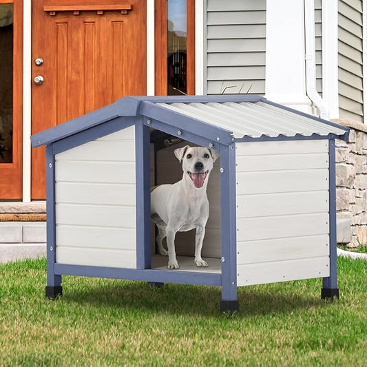 Petsfit Small Dog House, 33" L x 22.5" W x 25.2" H Waterproof PVC Roof Dog House for Small Dogs,Small Dog House with Adjustable Foot Mat and Door Flap, White