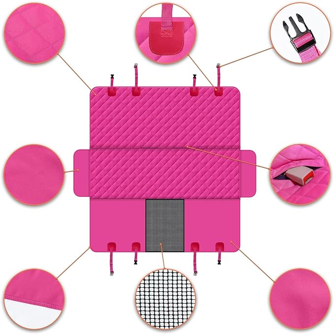 Dog Back Seat Cover Protector for Cars SUV and Trucks with Mesh Window, Scratchproof Nonslip and Waterproof Material(Pink)