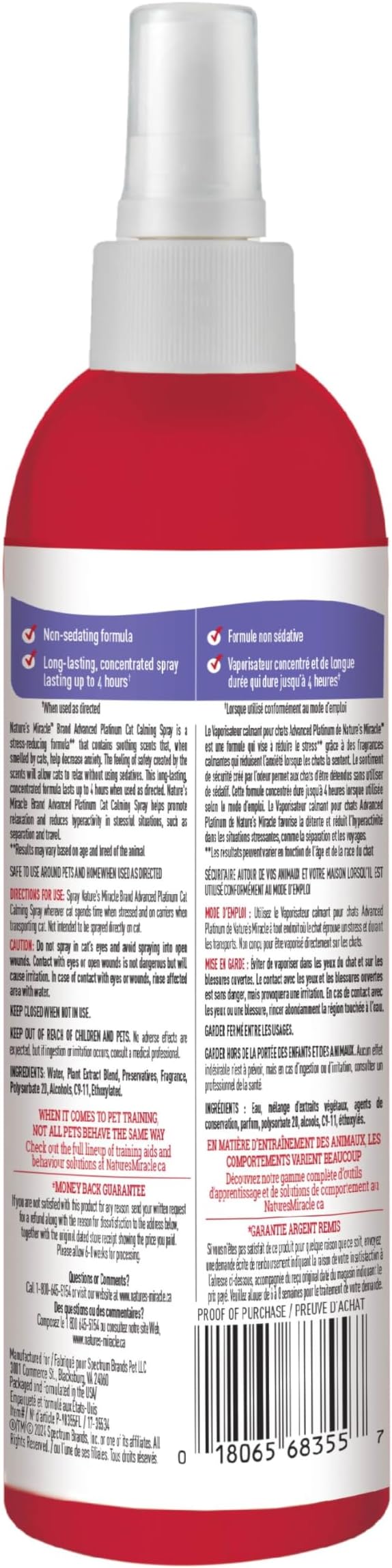 Nature's Miracle Advanced Platinum Cat Calming Spray, 8 Oz, Aid for Cats