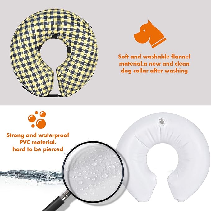 Katoggy Inflatable Dog Cone Collar for Dogs After Surgery, Soft Adjustable Blow up Donut Dog E-Collar for Small Medium Large Dog and Cats