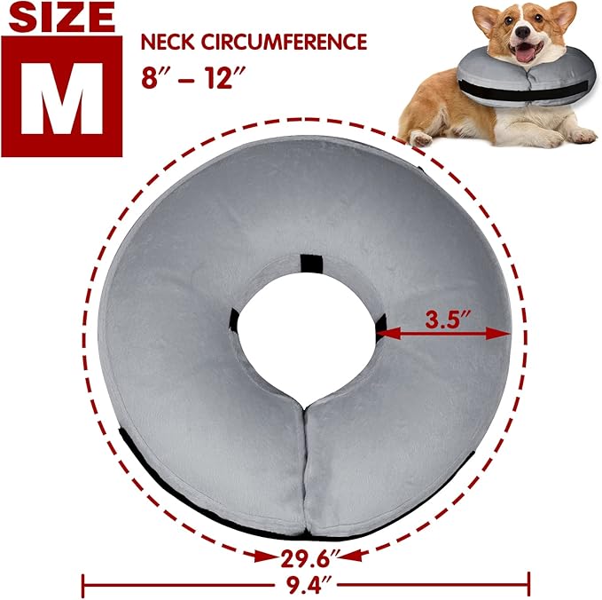 Inflatable Dog Collar-Soft Protective Cone for Dogs After Surgery,Dog Donut Collar Suitable for Dogs and Cats,Dog Cone Collar to Prevent Pets from Touching Stitches,Wounds and Rashes(Grey,M)