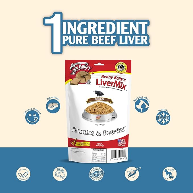 LiverMix Crumbs & Powder - Freeze Dried Beef Liver Dog Food Topper, 454g