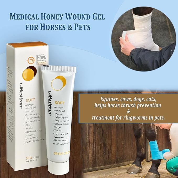 Medical Honey Wound Gel for Horses by L-Mesitran Veterinary Healing Ointment for Hot Spots, Lacerations, Ringworms, Anti-Inflammatory for Cats, Dogs & Pet Animals Fast Recovery 1.75 oz (Hope Series)