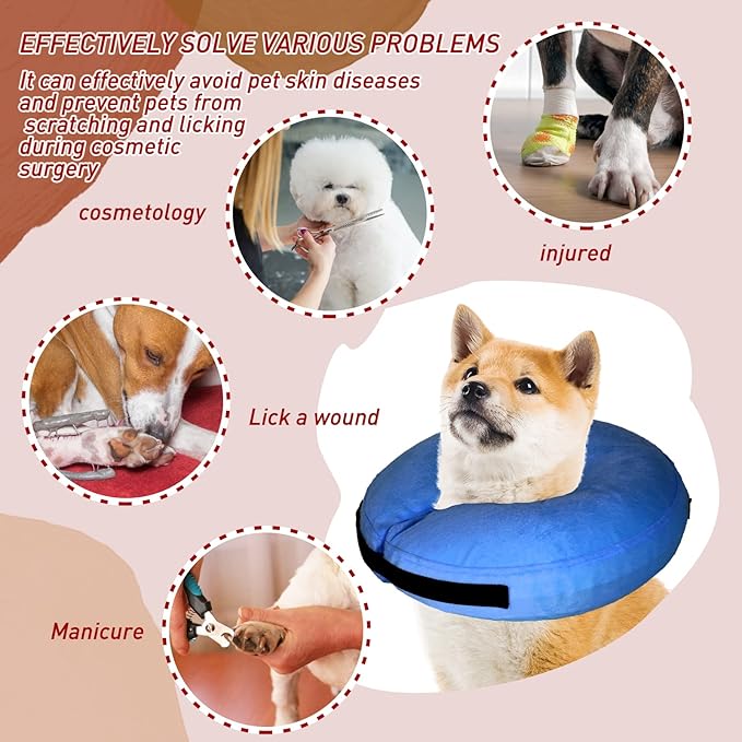 Inflatable Dog Collar-Soft Protective Cone for Dogs After Surgery,Dog Donut Collar Suitable for Dogs and Cats,Dog Cone Collar to Prevent Pets from Touching Stitches,Wounds and Rashes,Blue-XL