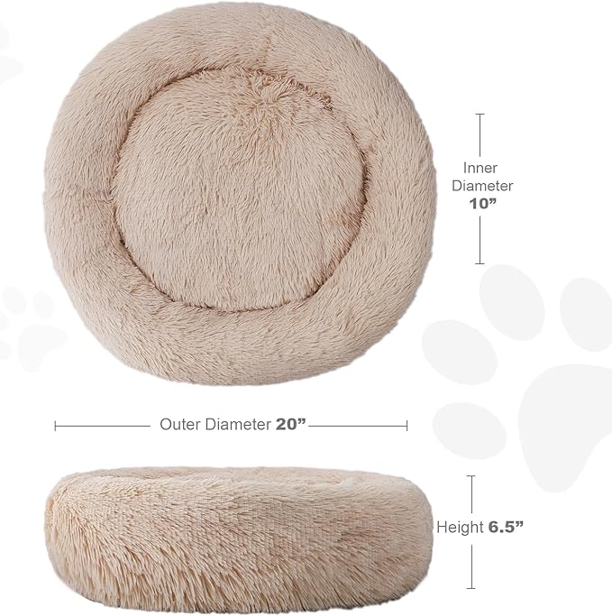 Aurako Cat Bed Dog Bed Round Cushion Pet Bed Mat Ultra Soft Plush Donut Sofa Comfortable Pillow Machine Washable Pet Cuddle Beds for Kitten Small Medium Large Dogs Cats 20" Yellow