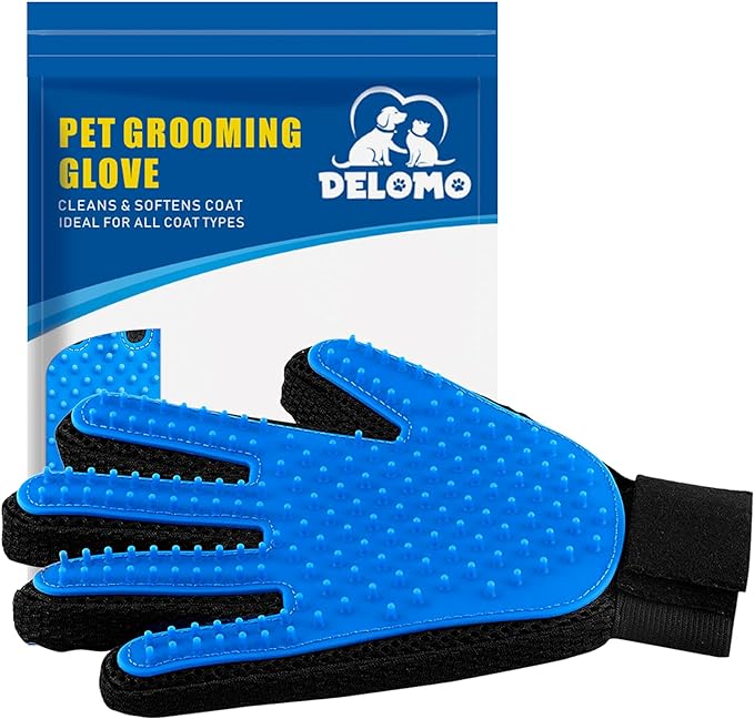 Pet Hair Remover Glove - Gentle Pet Grooming Glove Brush - Deshedding Glove - Massage Mitt with Enhanced Five Finger Design - Perfect for Dogs & Cats with Long & Short Fur - 1 Pack (Right-hand), Blue