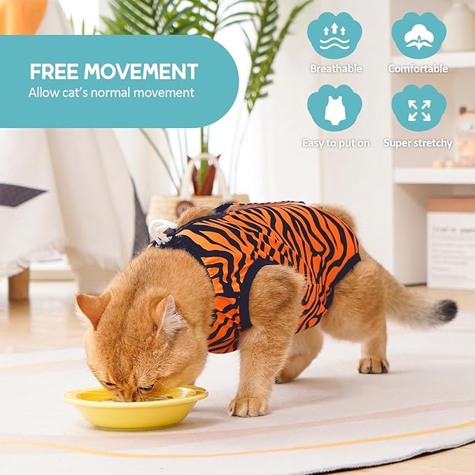 Avont Cat Recovery Suit, Cat Onesie for Cats After Spay Surgery Healing, Cat E-Collar Cone Alternative for Surgical Recovery Skin Diseases -Tiger(M+)