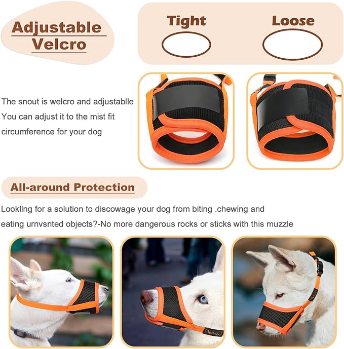 HEELE Dog Muzzle,Soft Nylon Muzzle Anti Biting Barking Chewing,Air Mesh Breathable Drinkable Adjustable Loop Pets Muzzle for Small Medium Large Dogs 4 Colors 4 Sizes(XS)