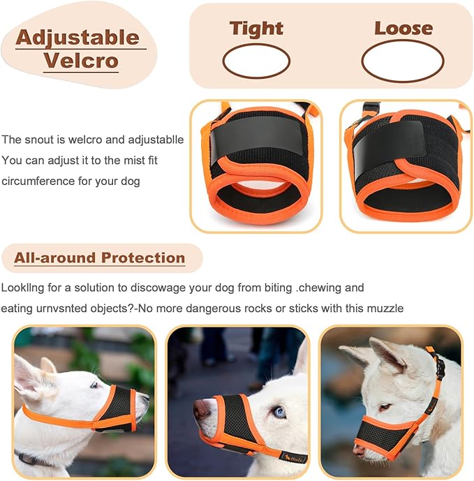 HEELE Dog Muzzle,Soft Nylon Muzzle Anti Biting Barking Chewing,Air Mesh Breathable Drinkable Adjustable Loop Pets Muzzle for Small Medium Large Dogs 4 Colors 4 Sizes (XXL, Orange)