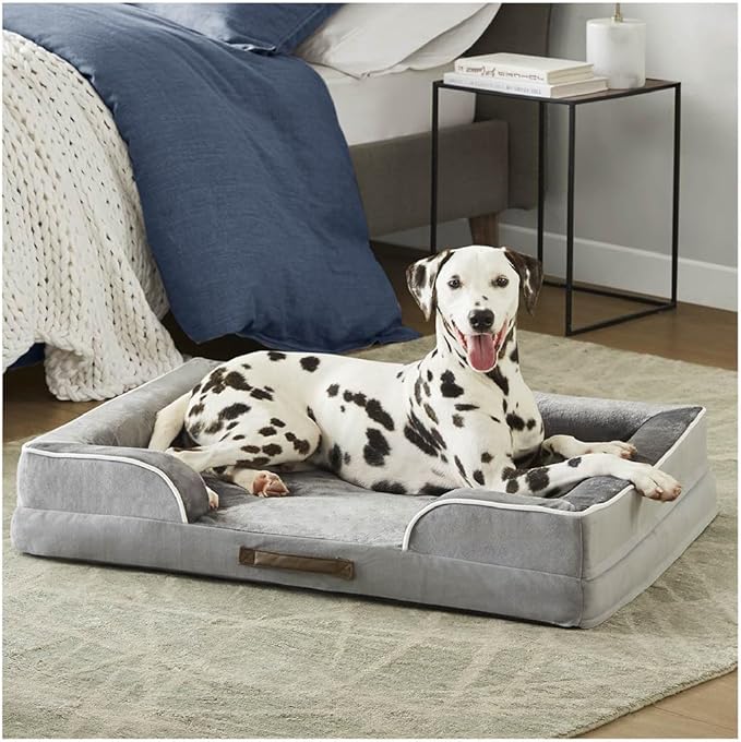 Friends Forever Orthopedic Dog Bed, Bolster Dog Bed with Memory Foam Dog Couch Sofa and Removable Washable Cover, Ally Grey, 35x25x6.5