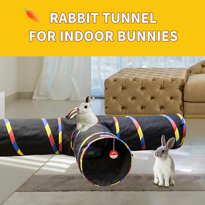 3 Way Large Cat Tunnels for Indoor Cats - Durable & Resistant to Scratching Cat Play Tube Tunnel - Includes Mouse Toy, Bell Ball - Gift for Ferrets & Rabbits (Black)