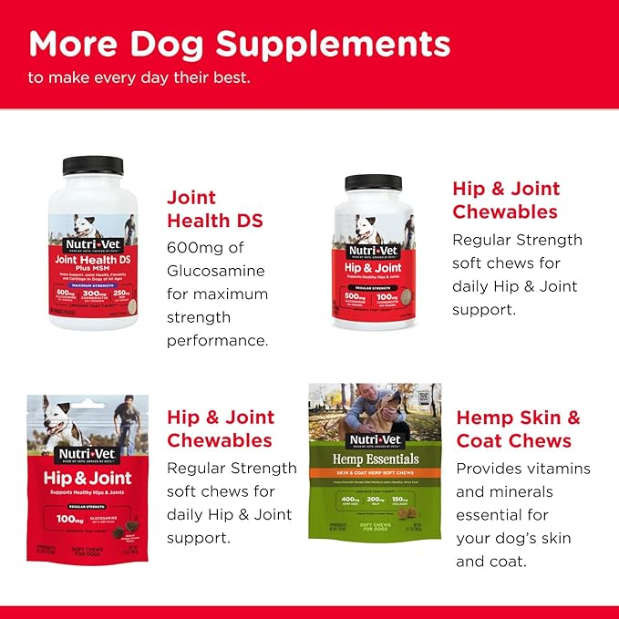 Nutri-Vet Hip & Joint Biscuits for Dogs - Tasty Dog Glucosamine Treat & Dog Joint Supplement - Large Sized Biscuit with 300mg Glucosamine - 4 lb