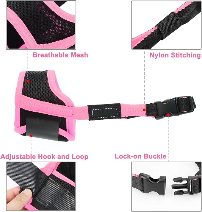 LUCKYPAW Dog Muzzle Anti Biting Barking and Chewing with Comfortable Mesh Soft Fabric and Adjustable Strap, Suitable for Small, Medium and Large Dogs(Pink Trim,S)