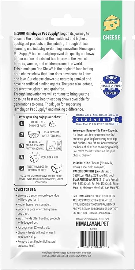 Himalayan Dog Chew Original Yak Cheese Dog Chews, 100% Natural, Long Lasting, Gluten Free, Healthy & Safe Dog Treats, Lactose & Grain Free, Protein Rich, Large, Dogs 65 Lbs & Smaller