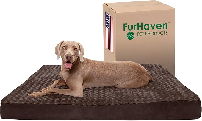 Furhaven Cooling Gel Dog Bed for Large Dogs w/ Removable Washable Cover, For Dogs Up to 125 lbs - Ultra Plush Faux Fur & Suede Mattress - Chocolate, Jumbo Plus/XXL