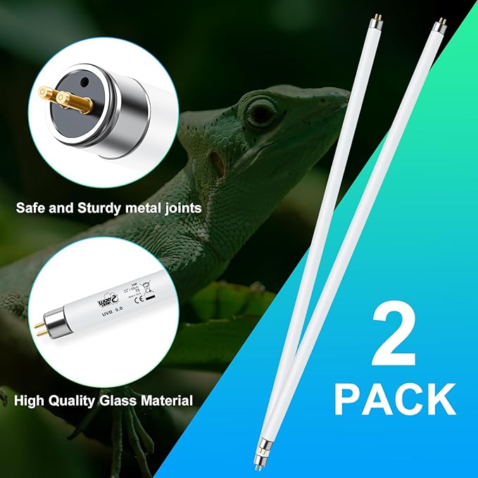 LUCKY HERP 2 Pack T5 UVB 5.0 Reptile Light 24W, UVA UVB Fluorescent Lamp Tube, UVB Lighting Bulb for Turtles, Chameleon, Tortoises, Lizard