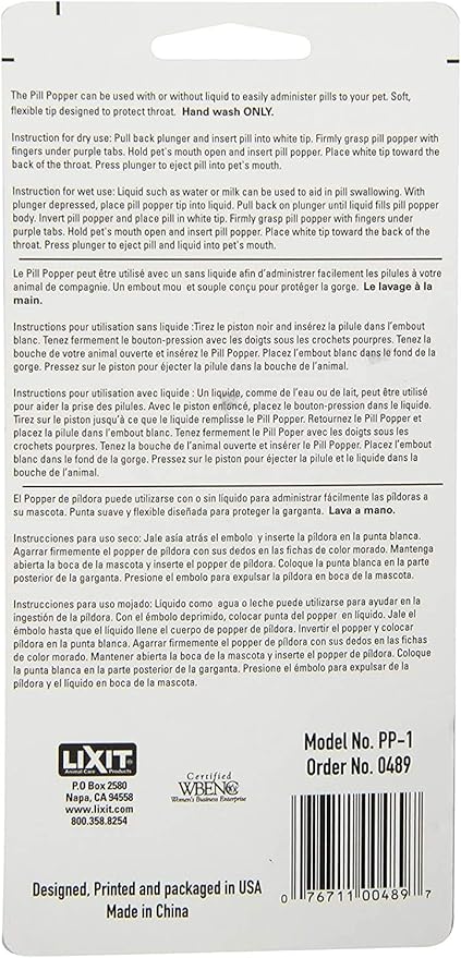 Lixit Safe Soft Tip Pill Administer Tool for Cats, Dogs and other Pets That Require Medication. (Pack of 1)