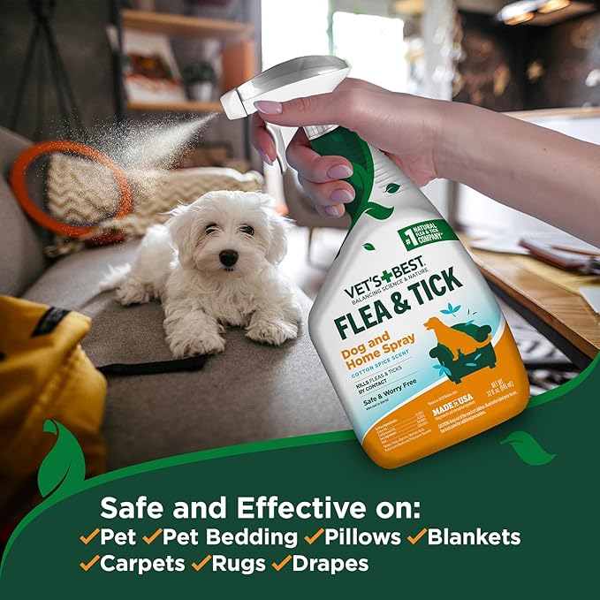Vet’s Best Flea & Tick Home Spray for Dogs – Cotton Spice Scent Dog Flea & Tick Aid – Made in The USA – Flea & Tick Home Spray – Flea Protection for Dogs – 32 oz, Pack of 2