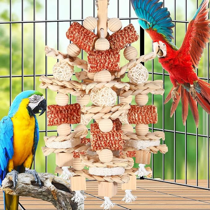 Bird Toys, Parrot Toys for Large Birds,Natural Corn cob and Loofah Slices Bird chew Toys for African Grey Parrots, Macaws, Cockatoos, Amazon Parrot and other Small and Medium-Sized Parrot (Natural)