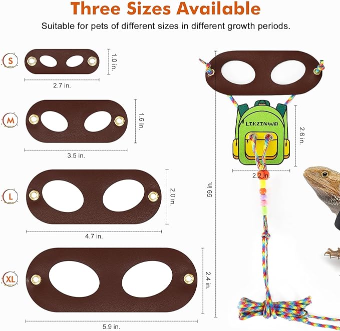 Bearded Dragon Lizard Leash Harness,4 Size Pack Adjustable Small Animal Harness for Reptile and Small pet (Schoolbag)