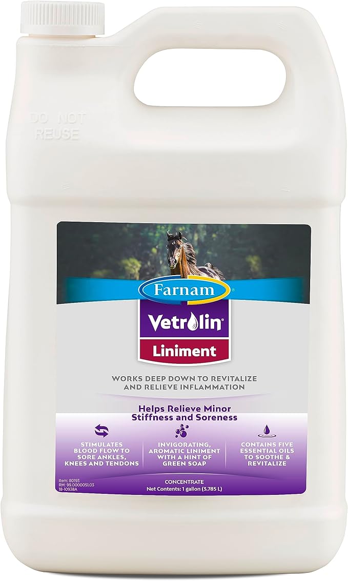 Farnam Vetrolin Horse Liniment for Muscle Soreness, Stiffness and Inflammation Relief on Horses, Helps Reduce Swelling 128 Ounces