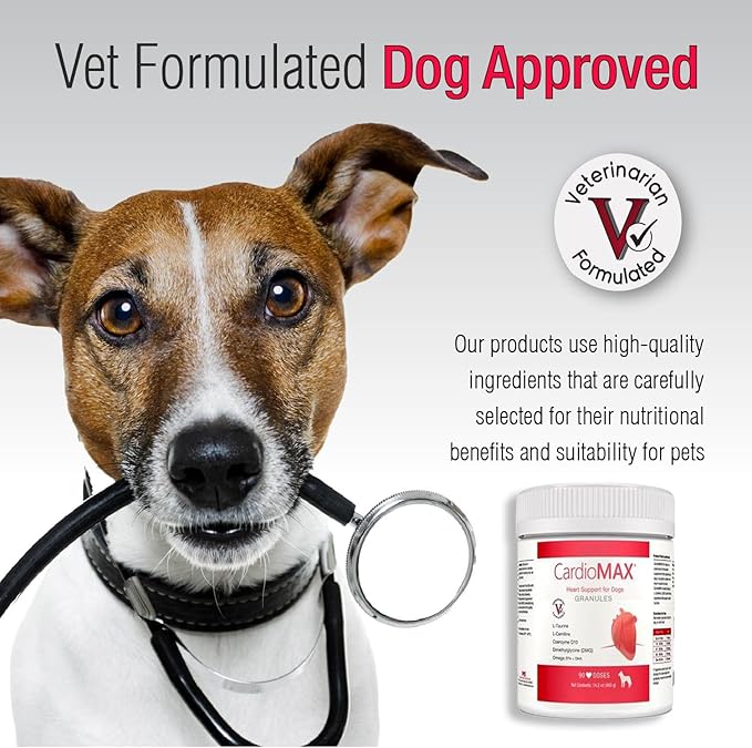Heart Support Granules for Dogs - L-Taurine, L-Carnitine, EPA and DHA, Coenzyme Q10 - Aids Circulatory Strength, Cardiovascular Support, Heart Muscle Function - USA Made - 90 Doses