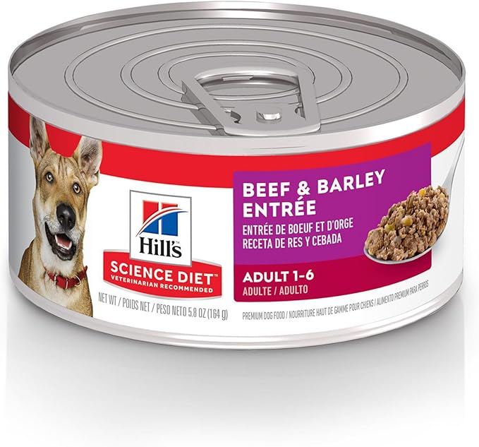 Hill's Science Diet Adult 1-6, Adult 1-6 Premium Nutrition, Wet Dog Food, Beef & Barley Loaf, 5.8 oz Can, Case of 24