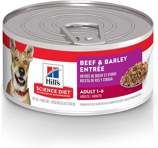 Hill's Science Diet Adult 1-6, Adult 1-6 Premium Nutrition, Wet Dog Food, Beef & Barley Loaf, 5.8 oz Can, Case of 24