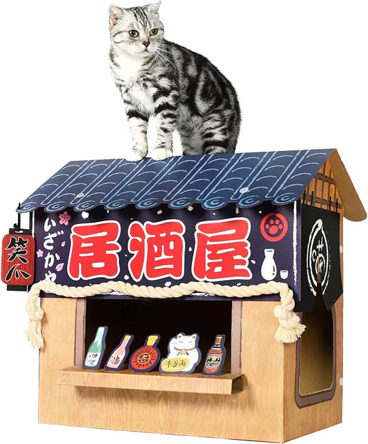 Cat Beds for Indoor Cats, Cardboard Cat House with Scratchers, Izakaya Bar, Large Sturdy Cat Furniture Condo Cave Tent, Easy to Assemble Pet Toys Accessories Stuffs, Bunny Small Animals