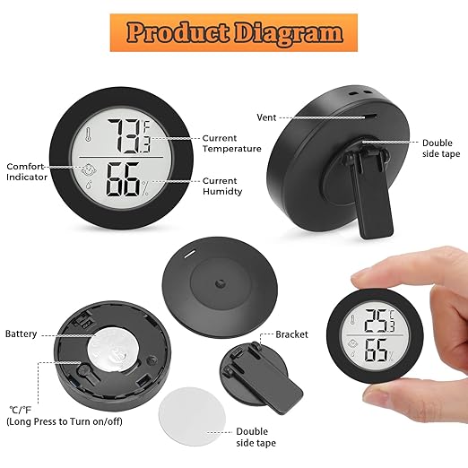 Reptile Tank Accessories, 2 Pack Bearded Dragon Tank Thermometer Humidity Gauge for Leopard Gecko, Jumping Spider, Snake, Gecko, Ball Python, Lizard