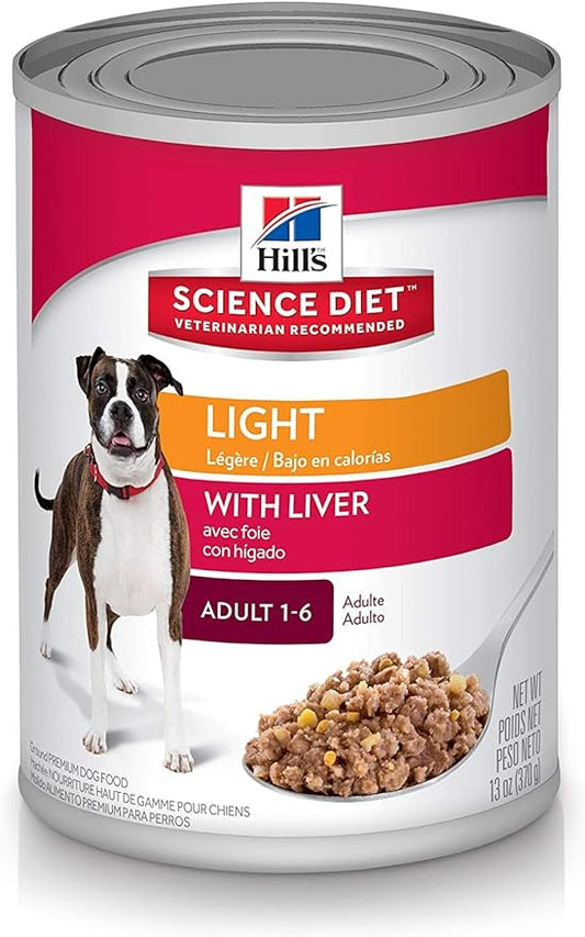 Hill's Science Diet Light, Adult 1-6, Weight Management Support, Wet Dog Food, Liver Loaf, 13 oz Can, Case of 12