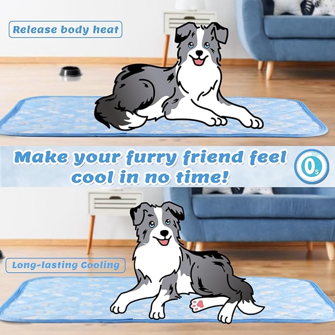 Upgrade Self-Cooling Mat for Dogs Extra Large, 44'' x 32'' - Endothermic Color Changing Arc-Chill Cooling Fiber - Washable Non-Toxic Summer Pet Outdoor Bed, Non-Slip&Foldable