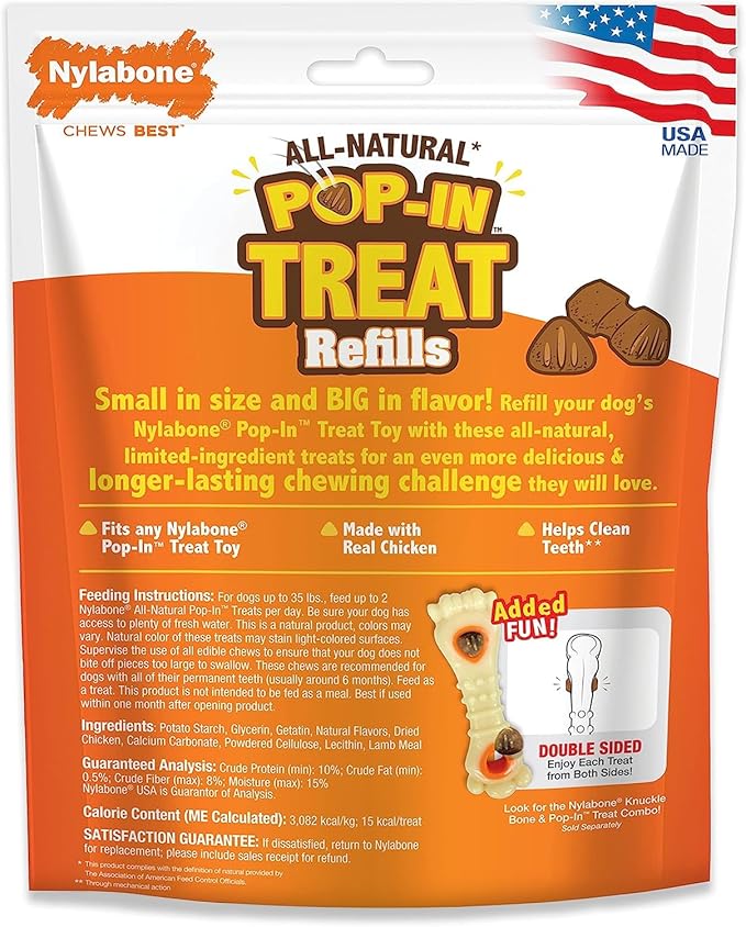 Nylabone All-Natural Pop-in Dog Treat Refills Chicken Pop-in (30 Count) (Pack of 2)