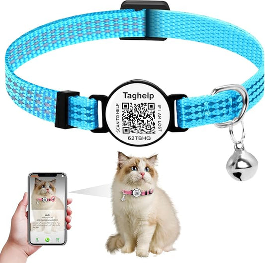 Kitten Collars with Bell,Cat Collar Breakaway with QR Code Name Tag, Cat ID Tag Personalized, Ultra-Durable, Adjustable, Quick Release, Fits Most Cats (Blue B, just Collar)