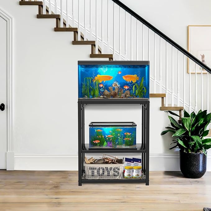 20 Gallon Fish Tank Stand, 20 Gallon Aquarium Stand, 24.8" L x 13" W Reptile Tank Stand, Metal Adjustable Tank Stand for Home Office, 660LBS Capacity