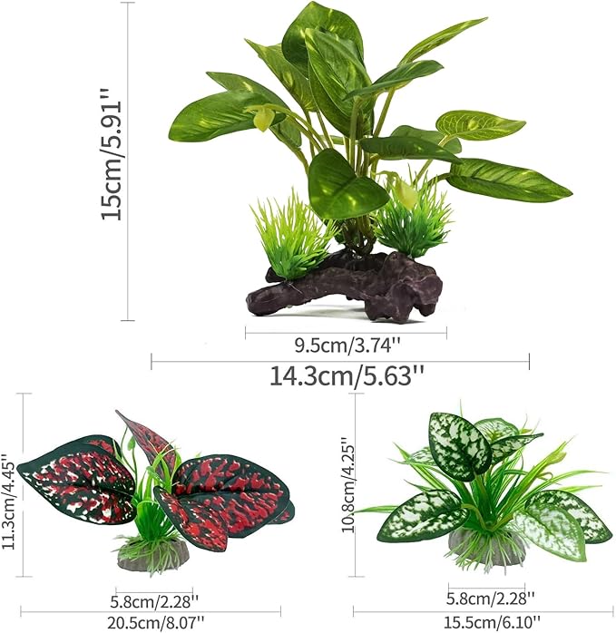 Reptile Artificial Plants, Terrarium Plants Decorations Supplies, Aquarium Fish Tank Plant, Amphibian Habitat Hideout Tank Accessories(M Set-4pcs/E)