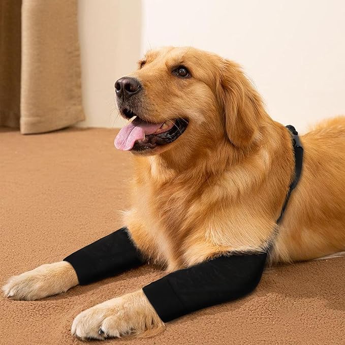 Dog Recovery Suit for Front Legs, Dog Recovery Sleeves After Surgery with Elastic Band, Soft Protective Elbow Braces for Medium Large Dogs, Cone Collar Alternative to Stop Licking Leg Wounds,Black,3XL