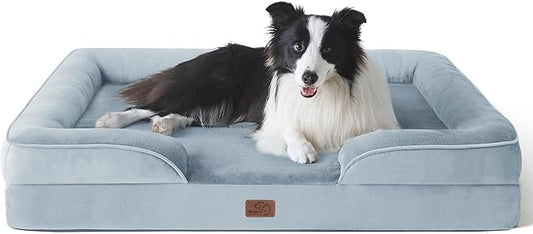 Bedsure Orthopedic Dog Bed for Large Dogs - Big Washable Dog Sofa Beds Large, Supportive Foam Pet Couch Bed with Removable Washable Cover, Waterproof Lining and Nonskid Bottom, Light Blue