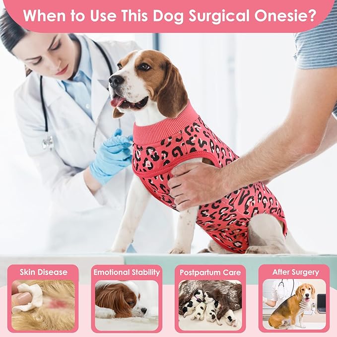 AOFITEE Dog Recovery Suit, Dog Surgical Recovery Suit for Female Dogs Male Dogs, Cozy Dog Onesie for Surgery, Cone E-Collar Alternative, Anti Licking Dog Surgical Shirt with Pee Hole, Pink Leopard XL